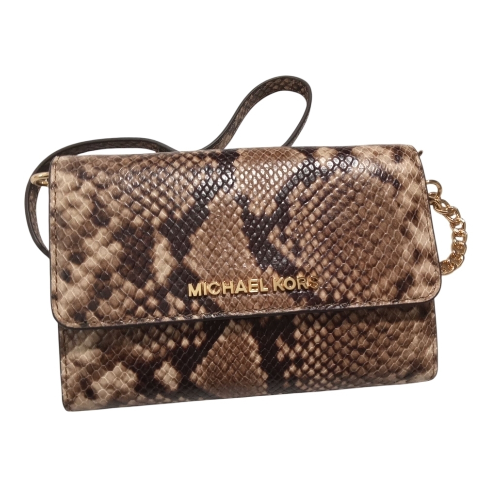 Michael Kors Brown Snake Skin Print Adjustable Strap Crossbody Bag